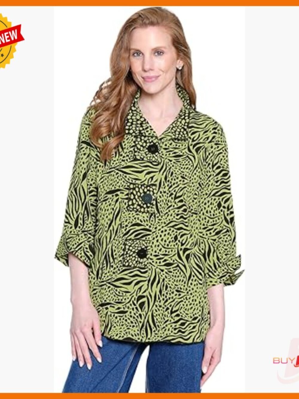 Women's Printed Woven Button Front Blouse 3/4 Sleeve Regular Fit